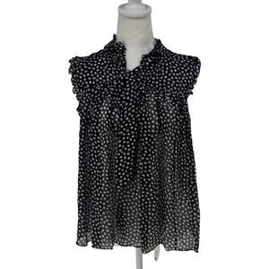 🖤 KATE SPADE Polka Dot Silk Blouse S EUC Black White Ruffle Sleeveless Top